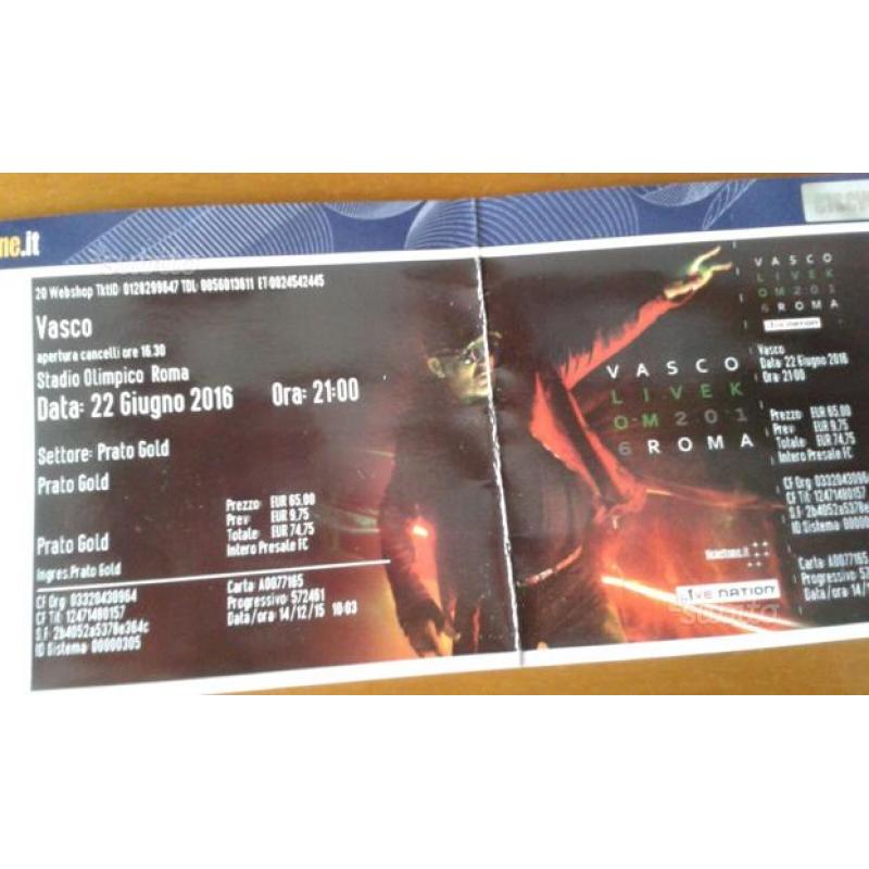 Biglietto PRATO GOLD Vasco Rossi ROMA 22/06/201